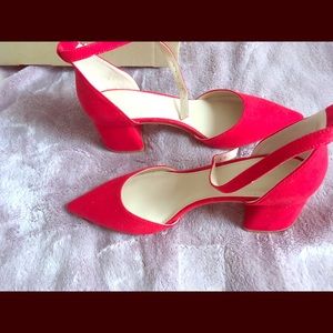 Pointed Red Block Heels